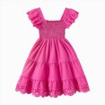 thumbnail image 1 of Splozh Toddler Party Dress Girls Cotton Tiered Dress Flutter Ruffle Sleeve Summer Swing Sundress Birthday Party Casual Outfit,Hot Pink,5-6 Years, 1 of 7