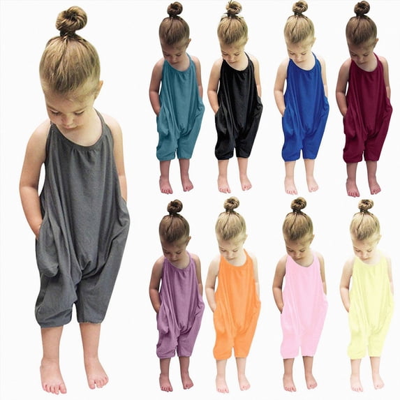 Splozh Toddler Rompers 6 12 18 Months 3T 4T 5T 6T Toddler Baby Kids Girls One Piece Harem Pants Strap Romper Backless Jumpsuit,Purple,12-18 Months