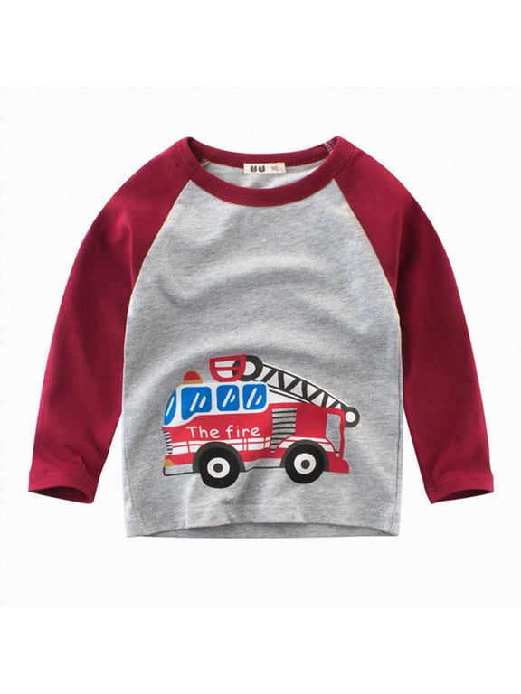 Toddler Shirt 1T 2T 3T 4T 5T 6T 7T Toddler Kids Baby Boys Girls Cars Print Long Sleeve Crewneck T Shirts Tops Tee Clothes, Wine, 2-3 Years