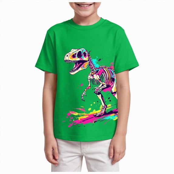 Splozh Toddler Shirts 2-14 Years Boys Tops Breathable Short Sleeve Dinosaur Pattern Summer Casual Top,Green,2-3 Years