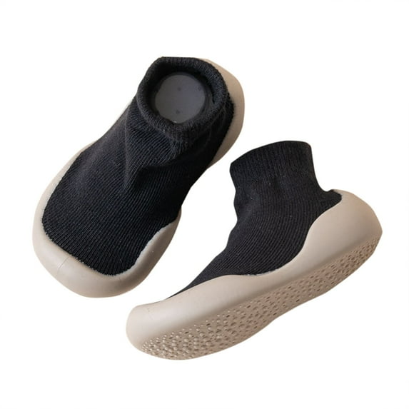 Splozh Toddler Sneakers for Girls Boys Toddler First Shoes Solid Color Baby Floor Sock Shoes Combed Cotton Soft Sole Indoor Booties Black,12-18 Months