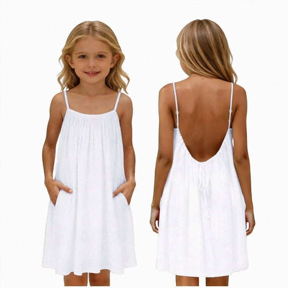 Splozh Toddler Summer Dresses Little Girls Casual Sleeveless Dresses Summer Swing Twirly Sundress Kids Cute Sun Dress,White,9-10 Years