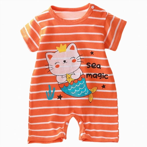 Splozh Toddler Summer Pajamas 3 6 9 12 18 Months Summer Clothes for Newborn Cotton Short Sleeved Thin Romper Baby Bodysuit,Orange,6-9 Months