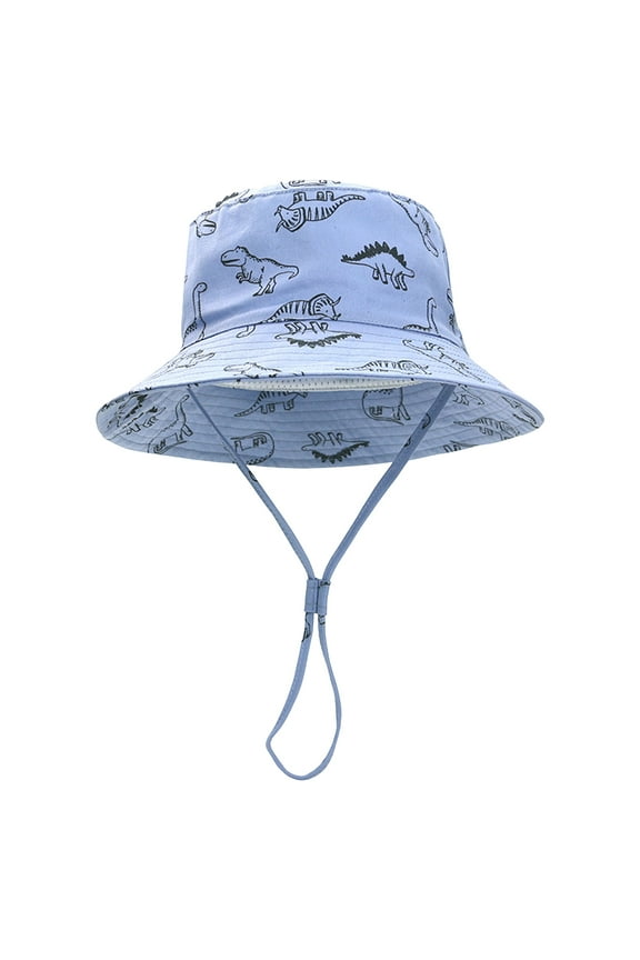 Baby Sun Hat Toddler Bucket Hat Cartoon Dinosaur Hat Wide Brim Outdoor Play for Boy and Girl Light Blue,3-4 Years
