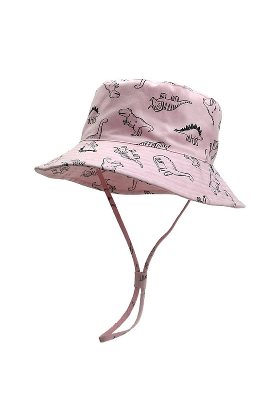 Kids Sun Hat with UV Protection Toddler Bucket Hat Cartoon Dinosaur Hat Wide Brim Outdoor Play for Boy and Girl Pink,6-12 Months