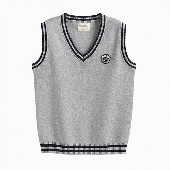 Splozh Toddler Sweater Knit 3-16 Years Boys Girls V Neck Boys Knitted Vest Sweater Back to School Pullover Sweater,Grey,5-6 Years