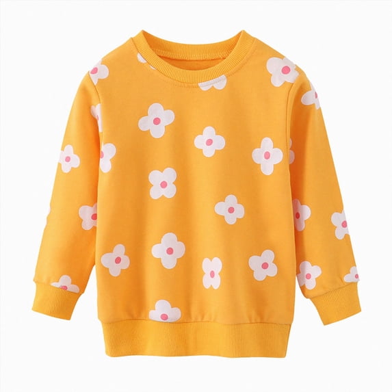 Splozh Toddler Sweatshirt Boys Girls Crewneck Pullover Tops Blouse Long Sleeve Cotton T Shirt Fall Winter Clothes,Yellow,4 Years