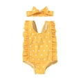 thumbnail image 1 of Splozh Toddler Swimsuit Toddler Kids Baby Girls Polka Dot Bikini One Piece Swimwear Swimsuit Beachwear with Headband Yellow,18-24 Months, 1 of 4