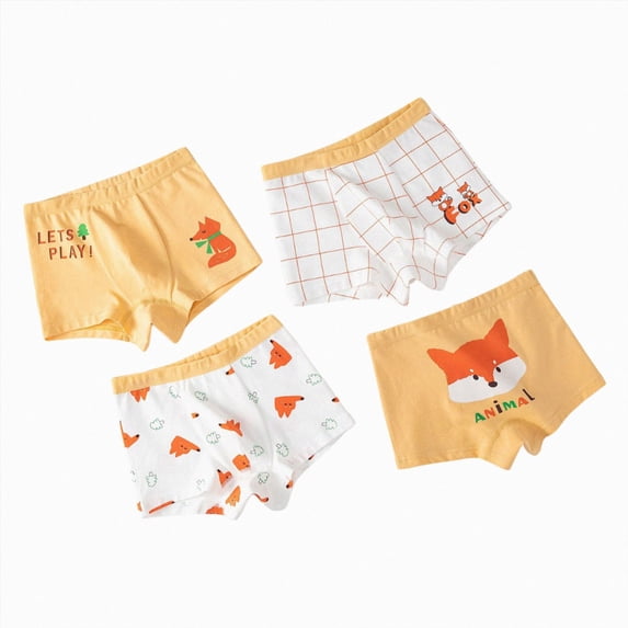 Splozh Toddler Training Underwear Boys 1-9 Years Seamless Soft Cotton Cute Dinosaur Truck Basic 4Pcs Boxer Briefs Potty Training Underwear Yellow,1-2 Years
