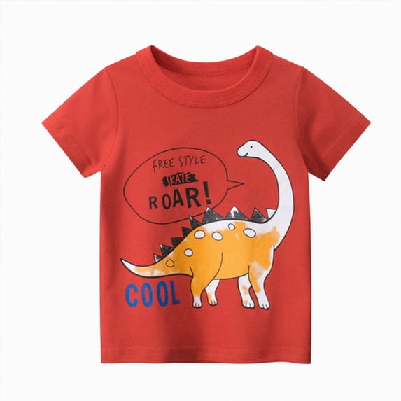 Splozh Toddler Tshirts Boys Fashion Soft Toddler Kids Baby Boys Cartoon Dinosaur Short Sleeve Crewneck T Shirts Tops Tee Clothes for 1-7 Years,Red,2-3 Years