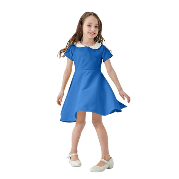 Splozh Toddler Tutu Dress Kids Toddler Baby Girl Spring Summer Short Sleeve Dress Casual Dresses for Holiday School Blue,3-4 Years