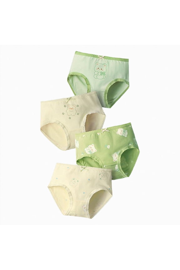 Toddler Underwear 1-8 Years Kids Baby Girls Underpants Cute Cartoon Print Underwear Shorts Cotton Briefs 4PCS,Green,3-4 Years