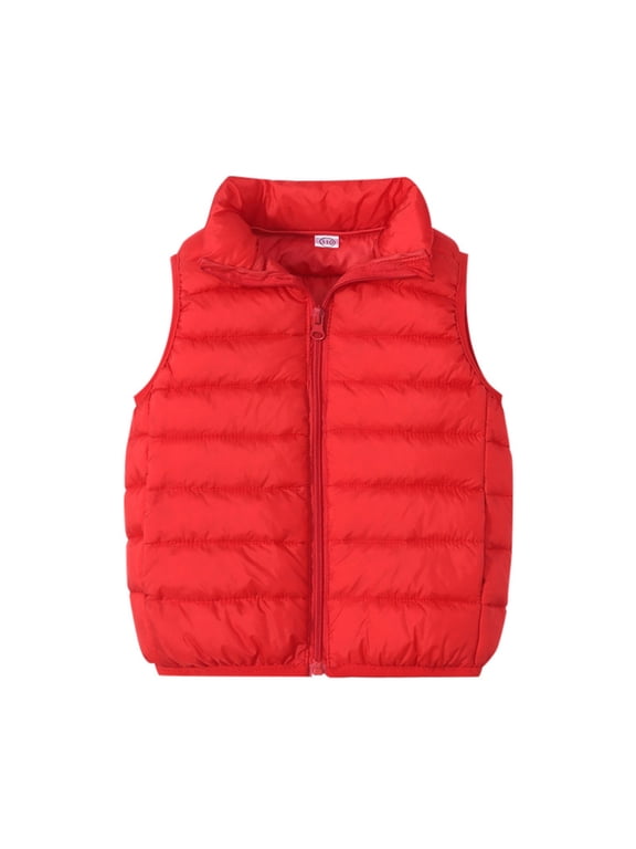 Toddler Vest Boy Baby Boys Girls Stand Collar Vest Winter Warm Lightweight Sleeveless Puffer Jacket Red,8-9 Years