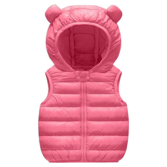 Splozh Toddler Vest Fall Toddler Boys Girls Hooded Puffer Vest Padded Warm Winter Jacket Sleeveless Coat Hot Pink,6-12 Months