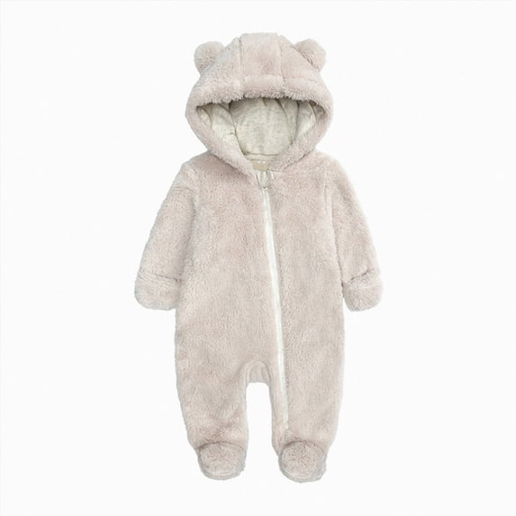 Splozh Toddler Winter Coat Fleece Zip up Fashion Newborn Baby Girl Boy Jacket Fleece Hooded Footed Coat Outerwear Romper Jumpsuit,Beige,6-9 Months