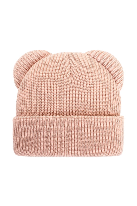 Toddler Winter Hat Baby Winter Pullover Hat Children's Double Ear Hat Solid Color Cute Knitting Baby Hat Pink,6-36 Months