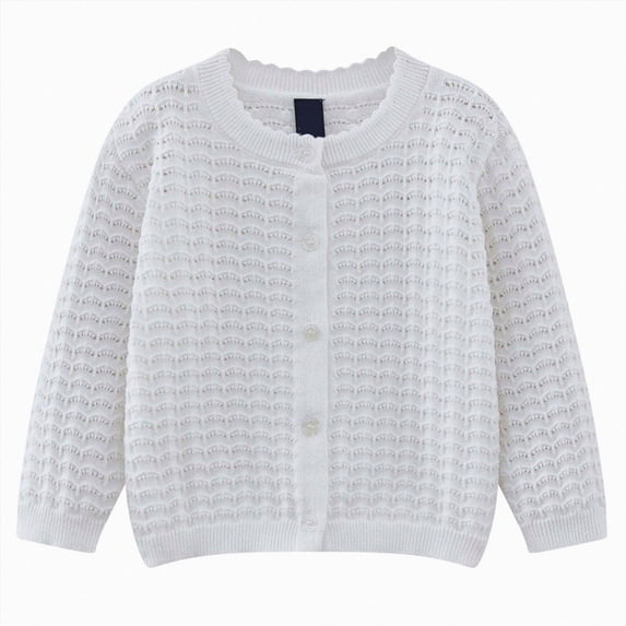 Splozh Toddler and Baby Girls' Lightweight Cotton Cardigan Sweater Long Sleeve Crewneck Knit Sweatshirt Jacket Cardigan for Girls,White,5-6 Years