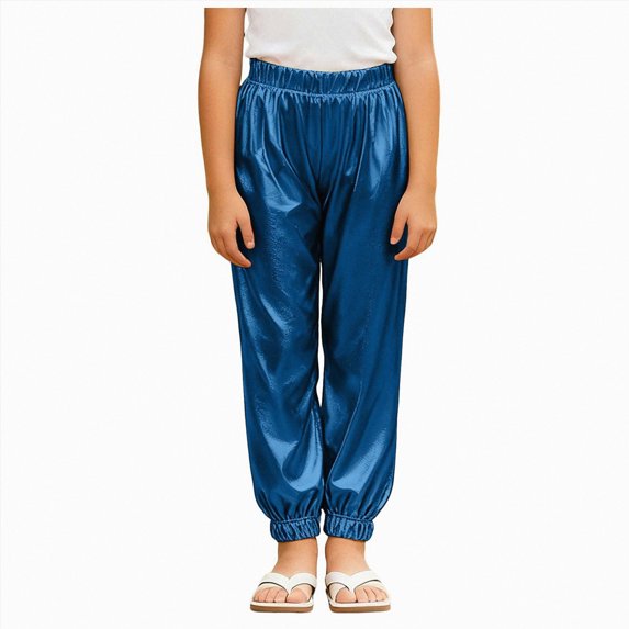 Splozh Trendy Pants for Teen Girls Fashion Girls Pants Sparkly Trousers Shiny Jogger Pants Street Dancewear Long Pants Trendy Trousers for Teenagers,Sky Blue,8-9 Years