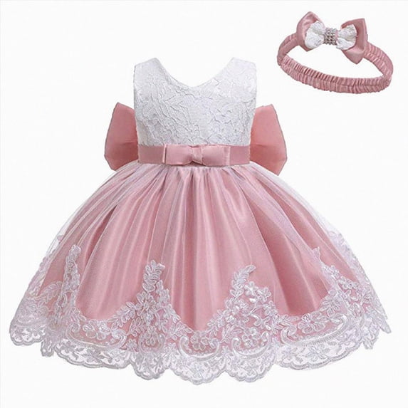 Splozh Tutu Dresses for Toddler Girls Princess Dress Baby Girls Lace Bowknot Princess Wedding Formal Tutu Dress Headband Set Clothes,Watermelon Red,6-12 Months