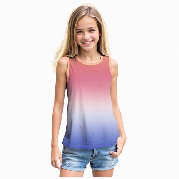 Splozh Tween Tank Tops 5-14 Years Girls Tops Breathable Gradient Color Sleeveless Tank Top,Blue,13-14 Years