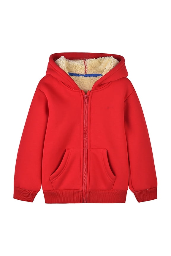 Unisex Boys Girls Fleece Lined Sherpa Hoodie Kids Warm Winter Zip up Hoodies Pullover Hooded Sweatshirt Sweater,Red 18-24 Months