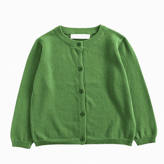 Splozh Unisex Cardigan for Girls Boys, Button Down V-Neck Long Sleeve Cotton Sweaters Toddler Boy Sweatshirt,Green,5-6 Years