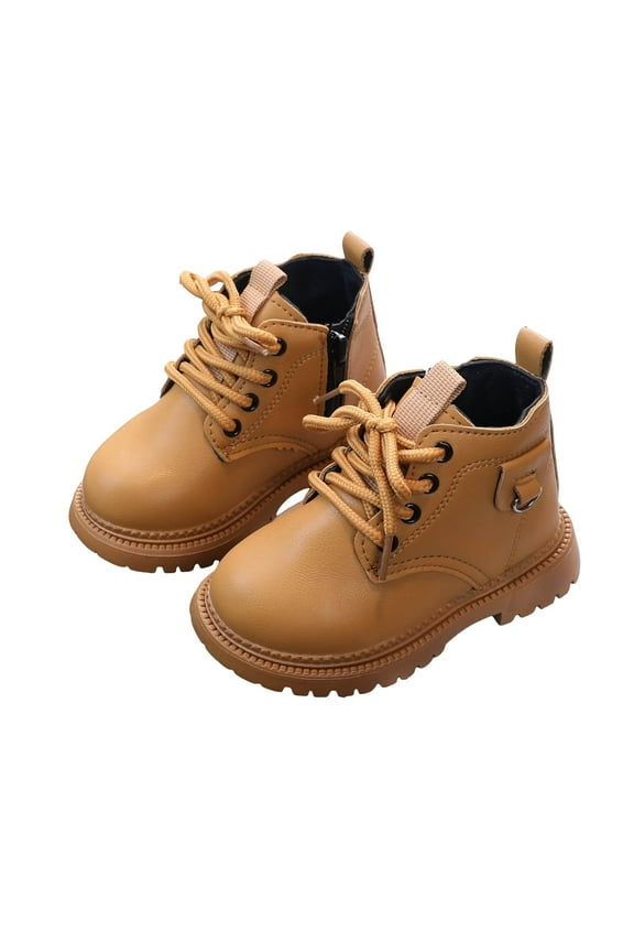 Unisex Girls Boys Leather Round Toe Lace Up Ankle Boots Non-Slip Waterproof Comfort Work Boot (Toddler/Little Kid) Yellow,10
