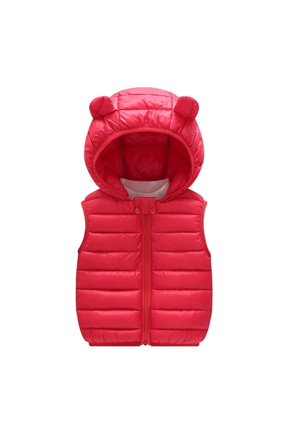 Waistcoat for Girls Baby Infant Cotton Hooded Vest Winter Warm Puffer Sleeveless Jacket Waistcoats Red,12-18 Months