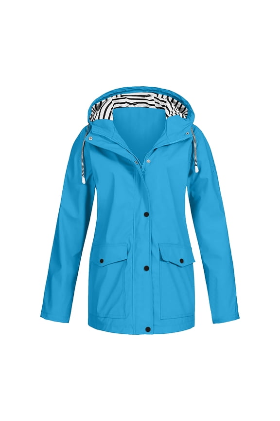 Windbreaker Jacket Women Hiking Women Military Anorak Jackets Zip Up Snap Buttons Utility Coats Outwear with Pocket Sky Blue,S