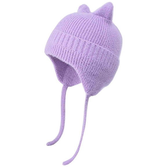 Splozh Winter Baby Beanie Childrens Hat Cute Cat Ears Boys and Girls Baby Outdoor Warm Plush Ear Pullover Hat Purple,One Size