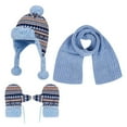 thumbnail image 1 of Splozh Unisex Baby Beanie Soft & Warm Winter Hat Gloves Scarf Set Girls Boys Hats Gloves Knit with Thick Warm Fleece Lined Light Blue,2-8 Years, 1 of 7