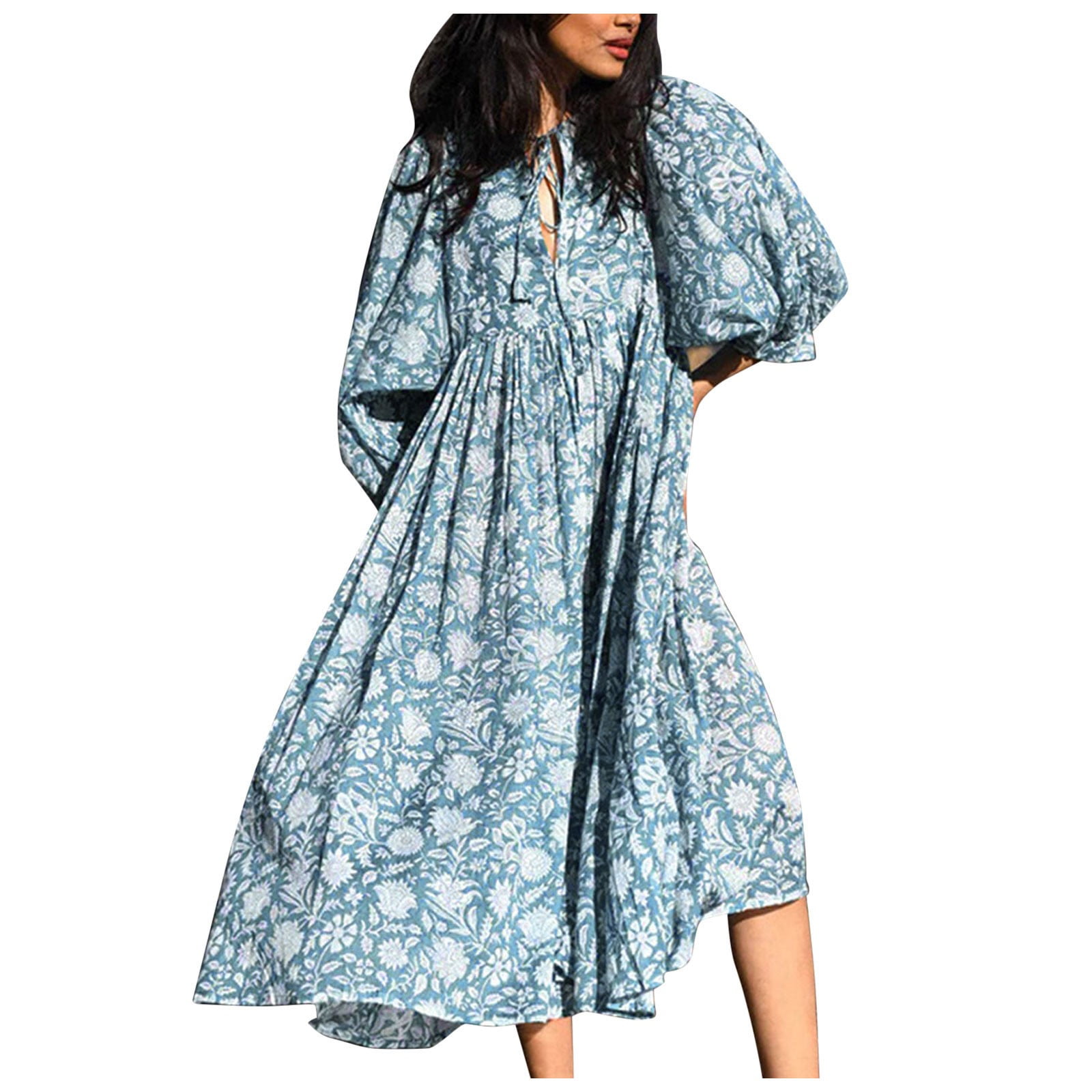 ワンピース Winter Floral Long-sleeve Dress Floral Print Mid Length Dress Long Sleeve Vintage Dresses