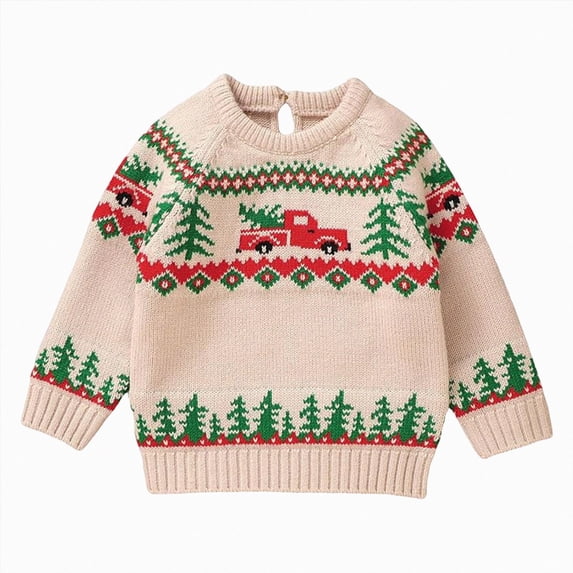 Splozh Winter Infant Knitted Sweater Christmas Tree Top Boys' Christmas Warm Sweater,Khaki,9-12 Months