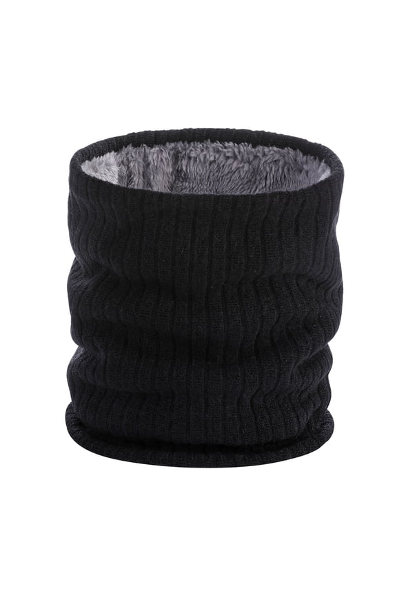 Winter Neck Warmer for Men Women Scarf Winter Double Layer Neck Warmer Knit Fleece Lined Circle Loop Scarves Gifts Black,One Size