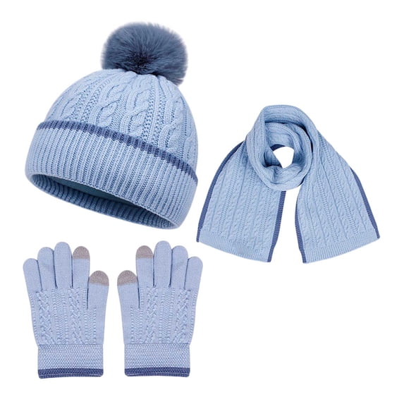 Splozh Winter Scarf Toddler Winter Hat Gloves Scarf Set Girls Boys Hats Gloves Knit Set with Thick Warm Fleece Lined Sky Blue,2-8 Years