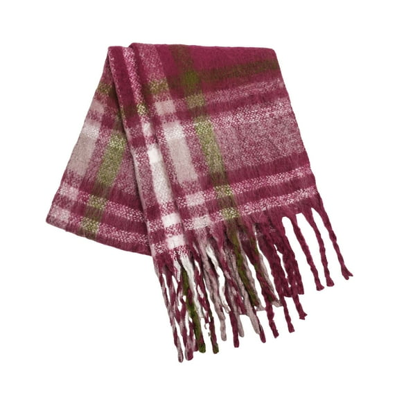 Splozh Winter Warm Scarf Long 2025 New Checkerboard Scarf for Women Thickened Warm with Tassel Autumn/Winter Trendy Hot Pink,One Size
