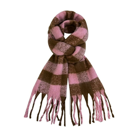 Splozh Women Neck Scarf Cotton Women's Long Plaid Blanket Scarf Thick Winter and Autumn Warm Scarf Plaid Scarf Wrap Shawl Women's Gift Pink,One Size