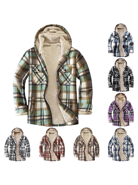 Women's Full Zip Fleece Flannel Jacket Plaid Sherpa Lined Jacket (Purple,M)
