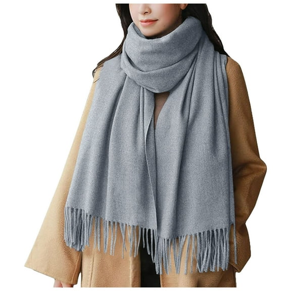 Splozh Women's Ribbed Knit Scarf Winter Autumn and Winter Women's Solid Color Scarf Medium To Long Warm and Sweet Tassel Scarf Light Gray,One Size
