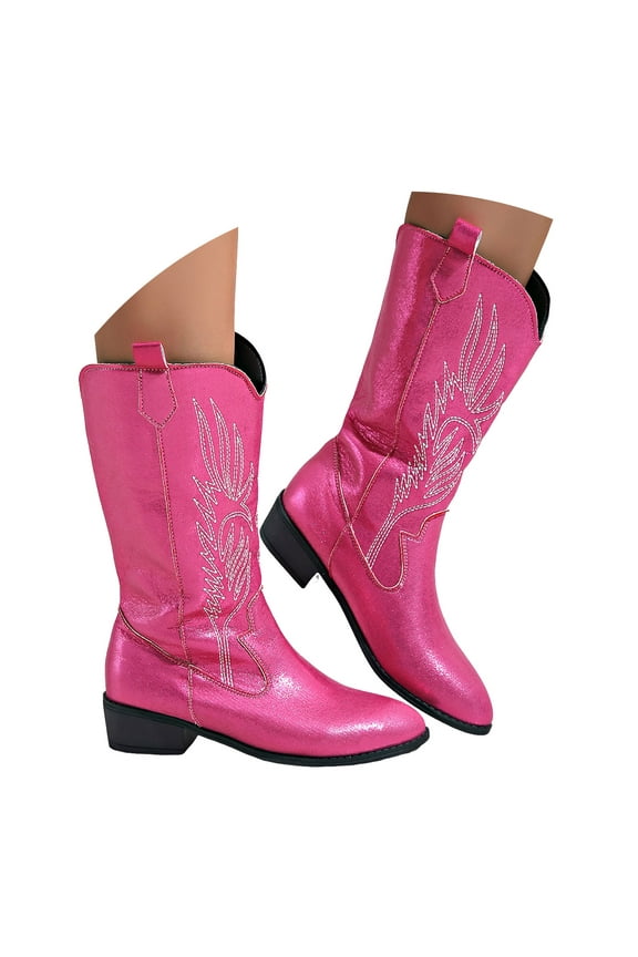 Womens Fashion Boots Knee High Western Cowboy Boots for Women Knee High Wide Calf Cowgirl Boots with Slip On Pointed Toe Heel Fashion Tall Boot for Ladies Fall Winter Hot Pink,US 8