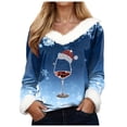 thumbnail image 1 of Splozh Womens Long Sleeve Shirts Women Fashionable Winter Christmas Printed V Neck Long Sleeved Corset T Shirt Top Blue,XL, 1 of 5