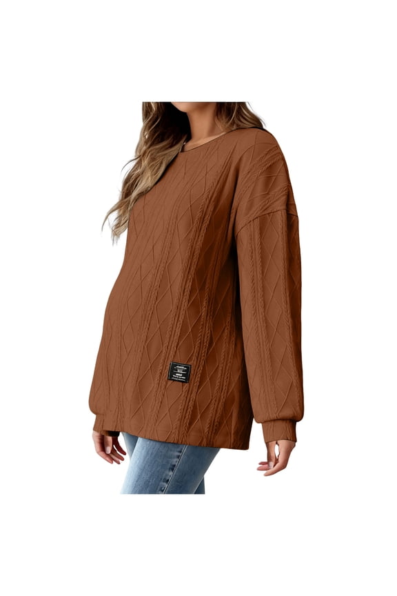 Womens Maternity Shirts Womens Maternity Sweater Tops Casual Knit Crewneck Long Sleeve Split Fall Pullover Pregnancy Clothes Brown,L