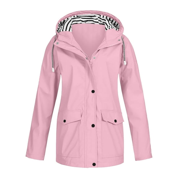 Splozh Womens Military Jackets Lightweight Women Military Anorak Jackets Zip Up Snap Buttons Utility Coats Outwear with Pocket Pink,3XL