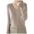 thumbnail image 1 of Splozh Womens Tops Casual Womens Sweaters V Neck Sweaters for Women Light Sweaters for Women Long Sleeve Soft Knitted Pullover Blouse Khaki,M, 1 of 4