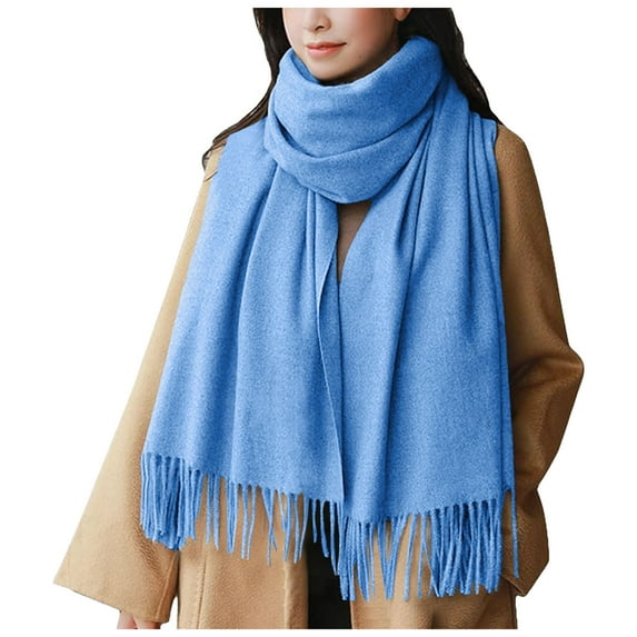 Splozh Womens Winter/Fall Scarf Autumn and Winter Women's Solid Color Scarf Medium To Long Warm and Sweet Tassel Scarf Light Blue,One Size