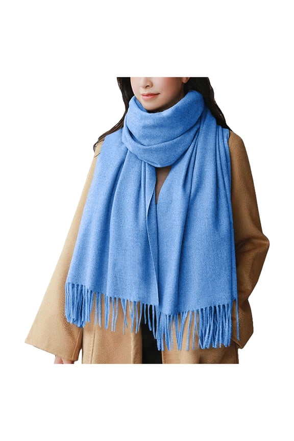 Womens Winter/Fall Scarf Autumn and Winter Women's Solid Color Scarf Medium To Long Warm and Sweet Tassel Scarf Light Blue,One Size