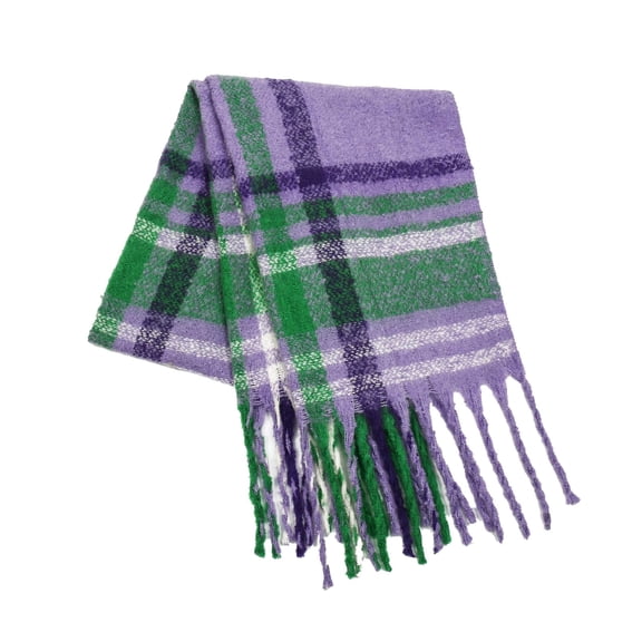 Splozh Womens Winter Scarf 2025 New Checkerboard Scarf for Women Thickened Warm with Tassel Autumn/Winter Trendy Purple,One Size