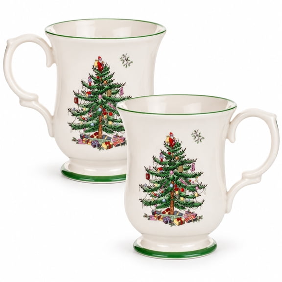 Spode 12 oz Christmas Tree Romantic Footed Mugs, Set of 2 - Lead-Free