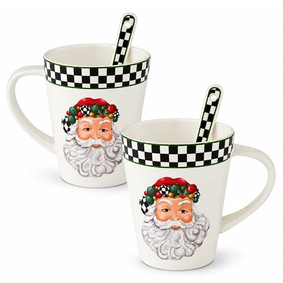 Spode 14.2 oz Christmas Tree Mug & Spoon, Set of 4 - Santa & Snowman
