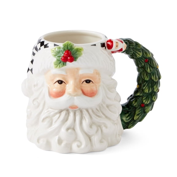 Spode 19.3 oz Christmas Tree Toby Mug Set - Lead-Free, Santa & Snowman - Cheerful Santa & Snowman Shapes with Sculpted Holiday Details - 6.2" Toby Mugs with Festive Handles for Cozy Christmas Sips